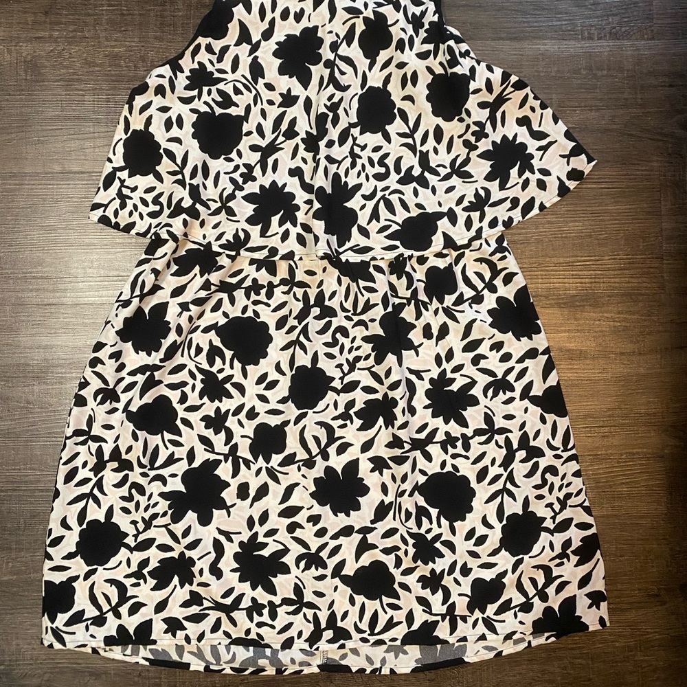 Black White & Pink Floral Dress | The Loft | Size 4